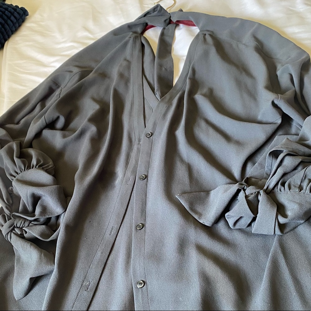 Charcoal gray chiffon  v tie  around back